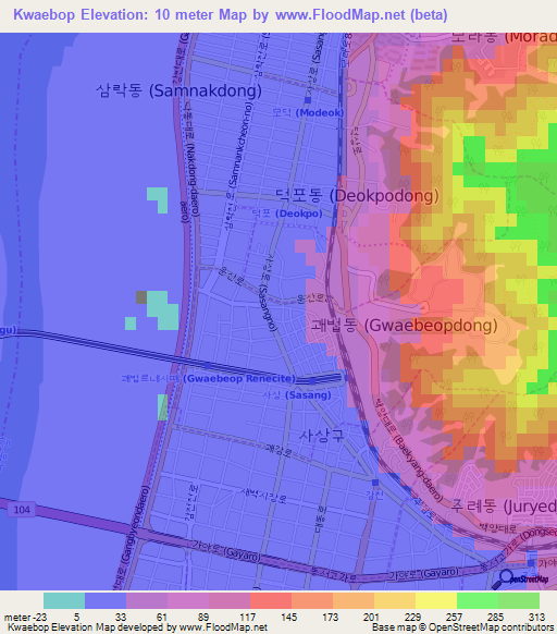 Kwaebop,South Korea Elevation Map