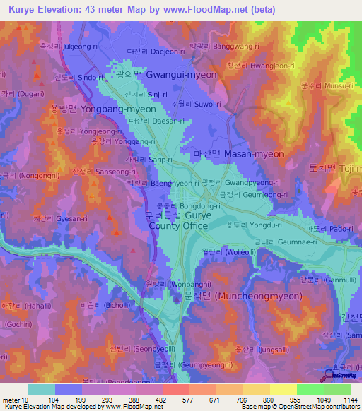 Kurye,South Korea Elevation Map