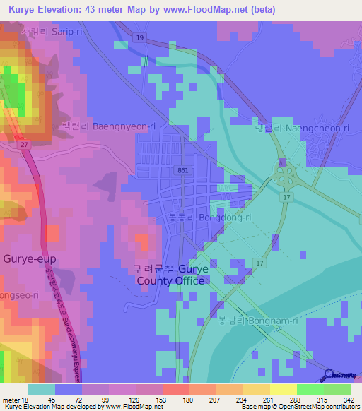 Kurye,South Korea Elevation Map