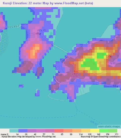 Kuroji,South Korea Elevation Map