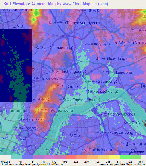 Kuri,South Korea Elevation Map