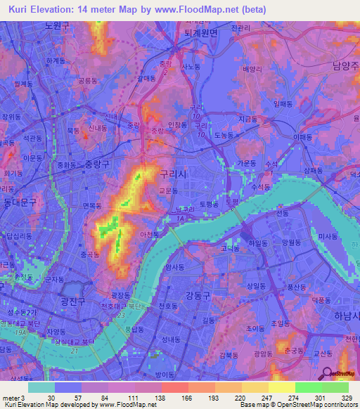 Kuri,South Korea Elevation Map