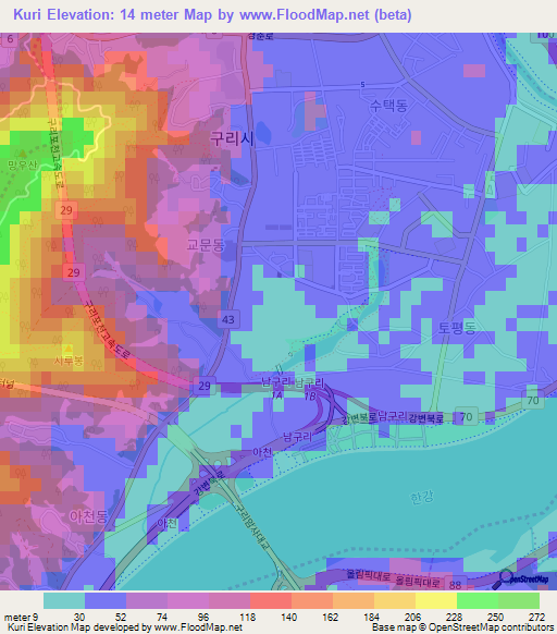 Kuri,South Korea Elevation Map