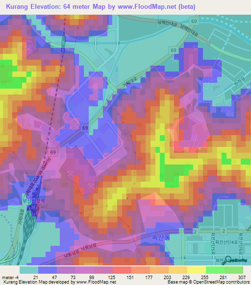 Kurang,South Korea Elevation Map