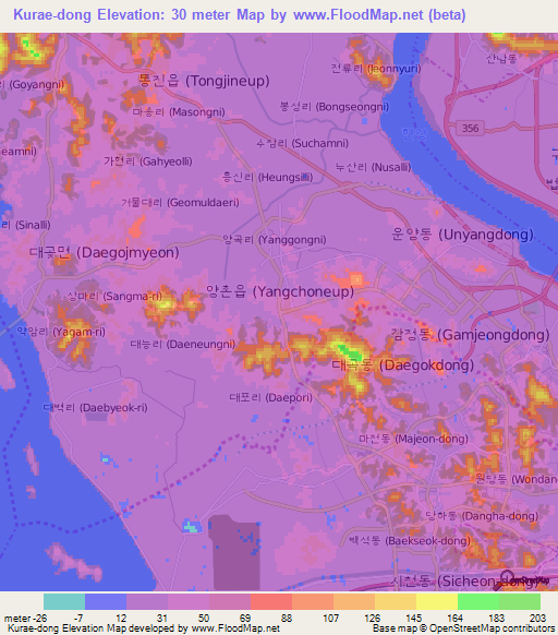 Kurae-dong,South Korea Elevation Map