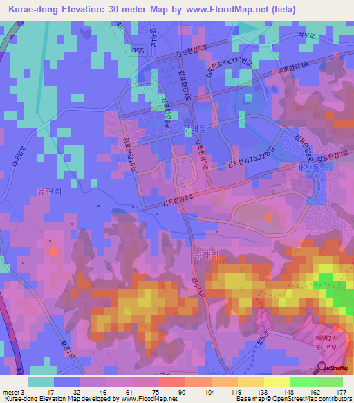 Kurae-dong,South Korea Elevation Map