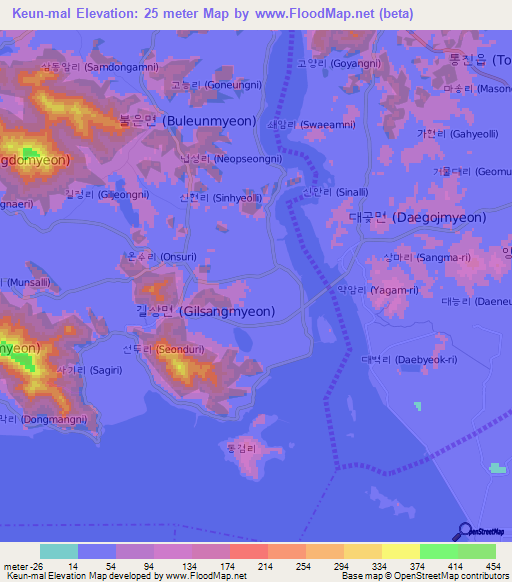 Keun-mal,South Korea Elevation Map
