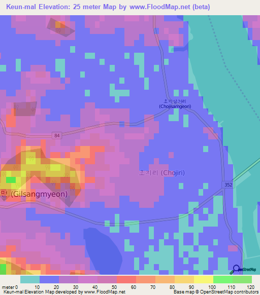 Keun-mal,South Korea Elevation Map