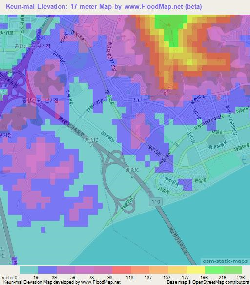 Keun-mal,South Korea Elevation Map