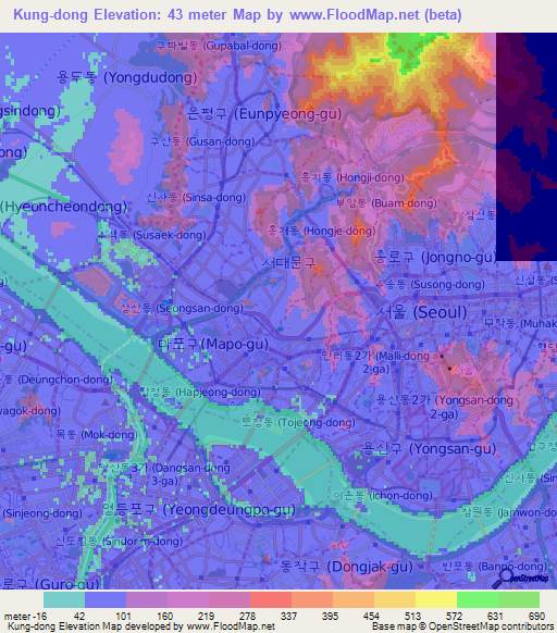 Kung-dong,South Korea Elevation Map