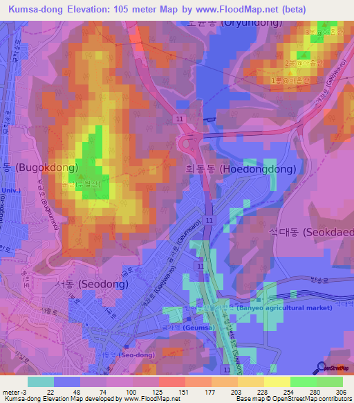 Kumsa-dong,South Korea Elevation Map