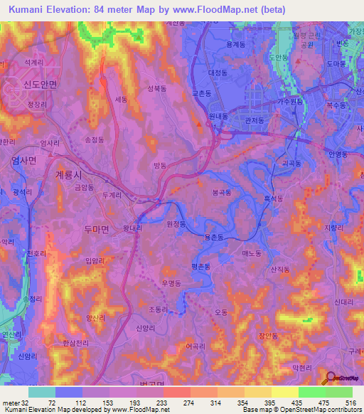 Kumani,South Korea Elevation Map