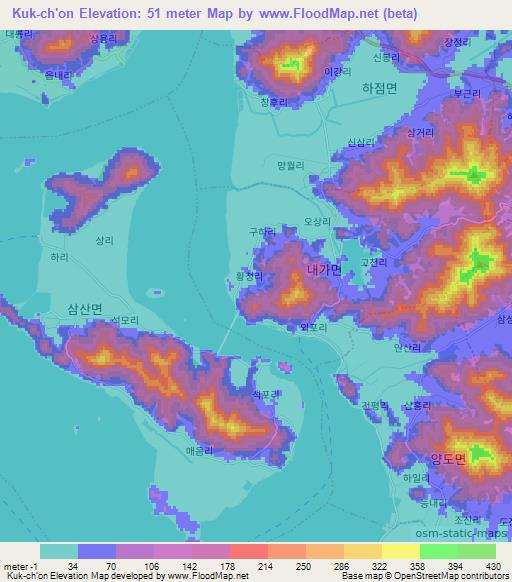 Kuk-ch'on,South Korea Elevation Map