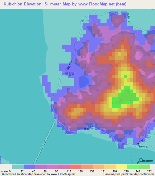 Kuk-ch'on,South Korea Elevation Map