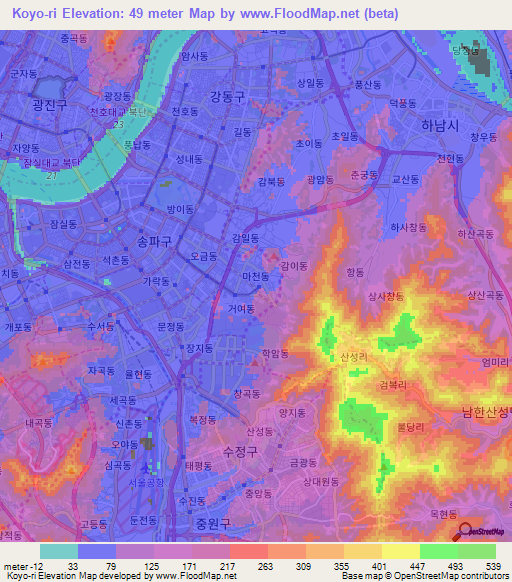 Koyo-ri,South Korea Elevation Map