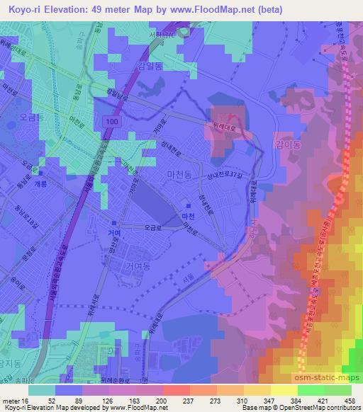 Koyo-ri,South Korea Elevation Map