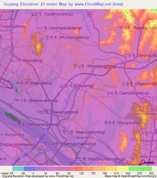 Goyang,South Korea Elevation Map