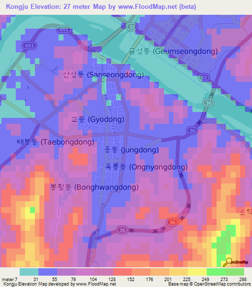 Kongju,South Korea Elevation Map