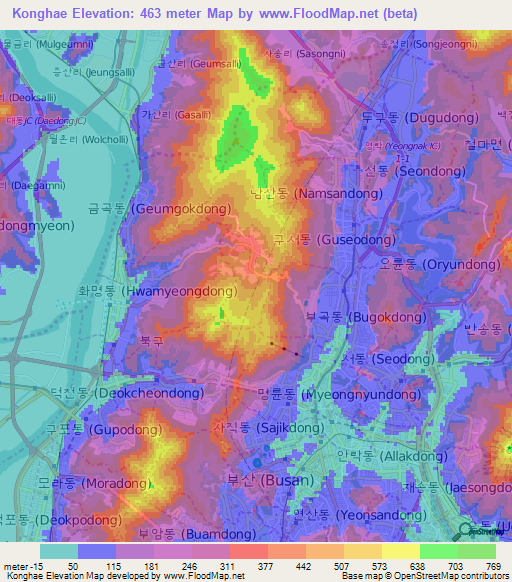 Konghae,South Korea Elevation Map