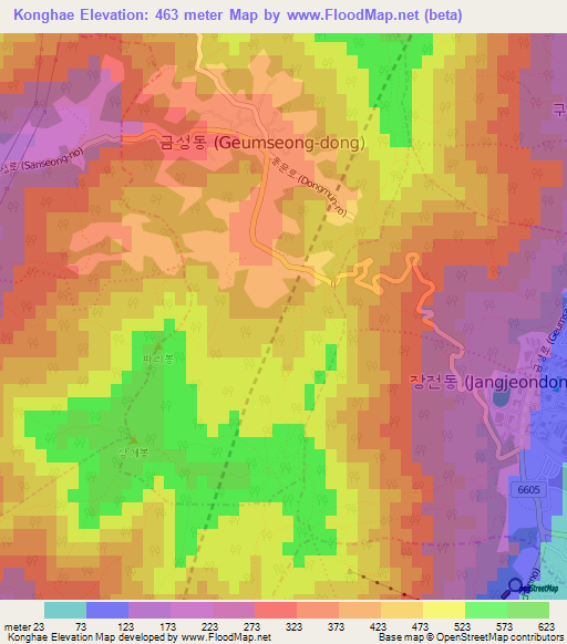 Konghae,South Korea Elevation Map