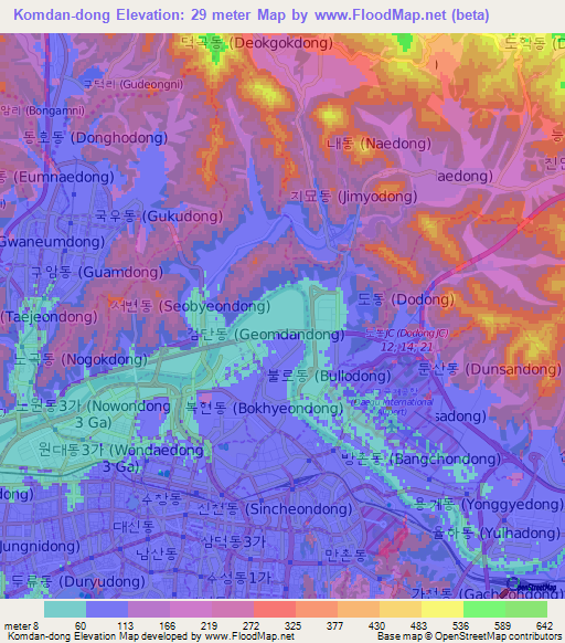 Komdan-dong,South Korea Elevation Map