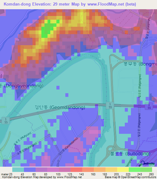 Komdan-dong,South Korea Elevation Map