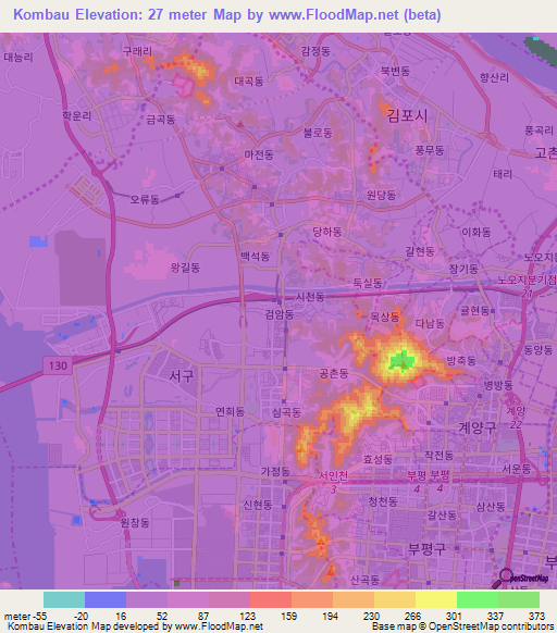 Kombau,South Korea Elevation Map