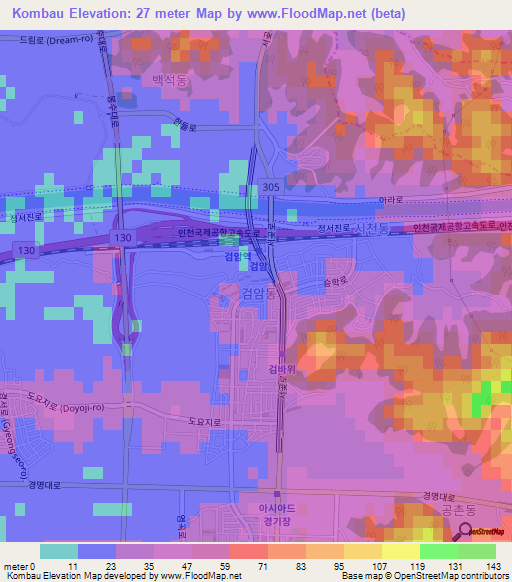 Kombau,South Korea Elevation Map