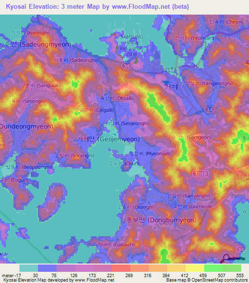 Kyosai,South Korea Elevation Map