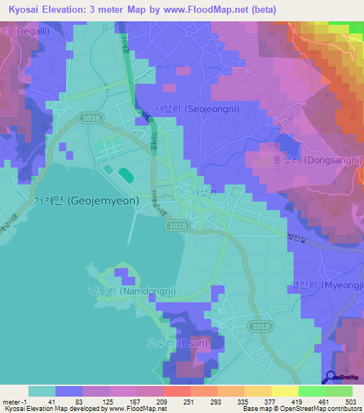 Kyosai,South Korea Elevation Map