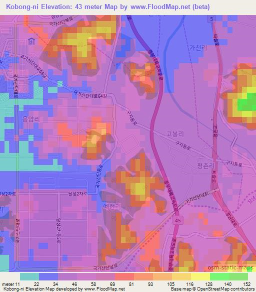 Kobong-ni,South Korea Elevation Map