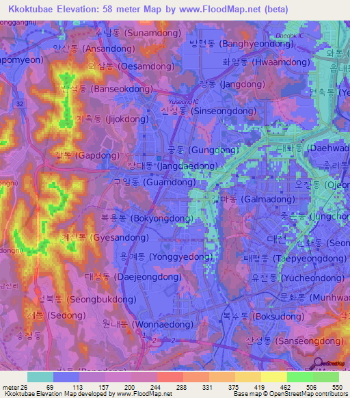 Kkoktubae,South Korea Elevation Map