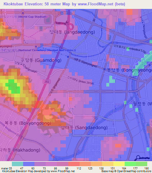 Kkoktubae,South Korea Elevation Map