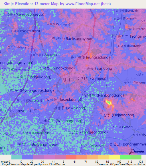 Kimje,South Korea Elevation Map