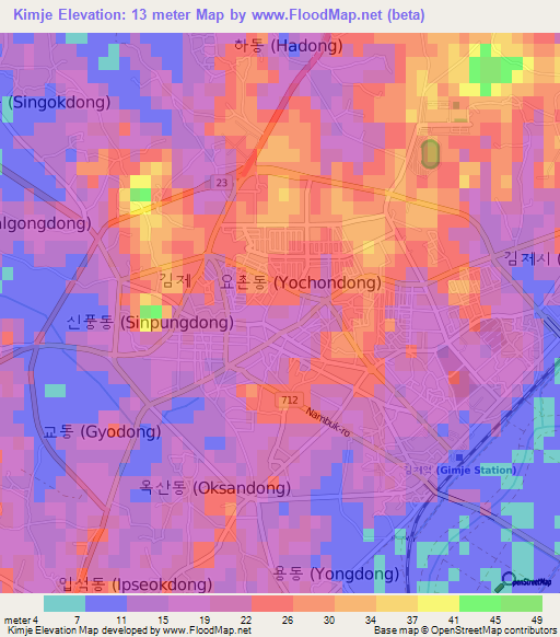 Kimje,South Korea Elevation Map