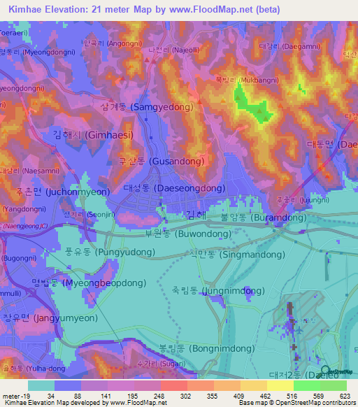 Kimhae,South Korea Elevation Map