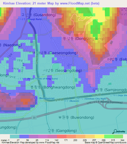 Kimhae,South Korea Elevation Map