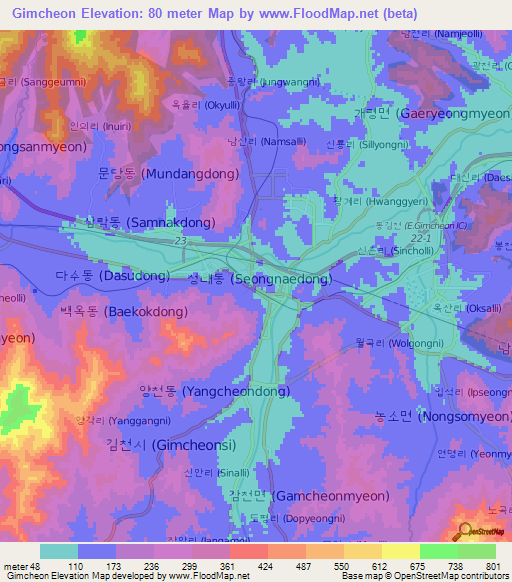 Gimcheon,South Korea Elevation Map