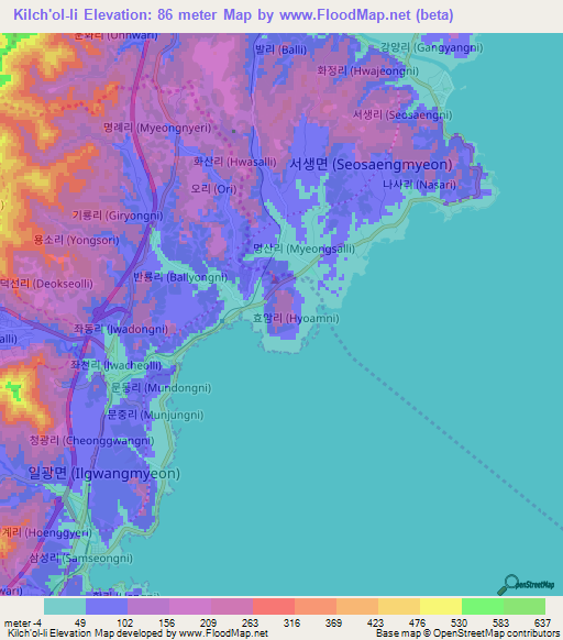 Kilch'ol-li,South Korea Elevation Map