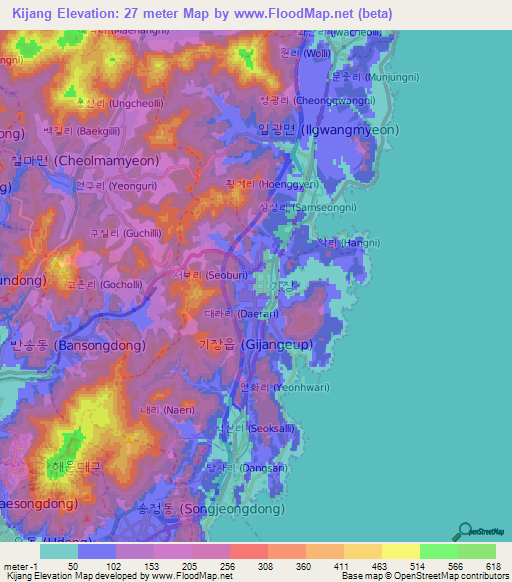 Kijang,South Korea Elevation Map