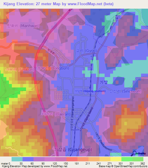 Kijang,South Korea Elevation Map