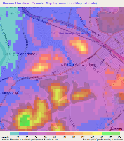Kaesan,South Korea Elevation Map