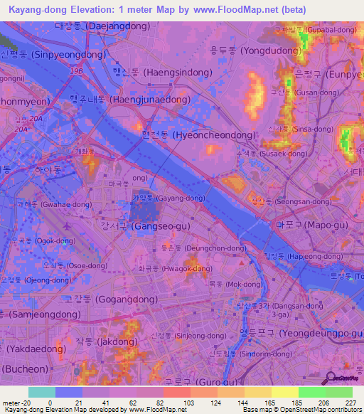 Kayang-dong,South Korea Elevation Map