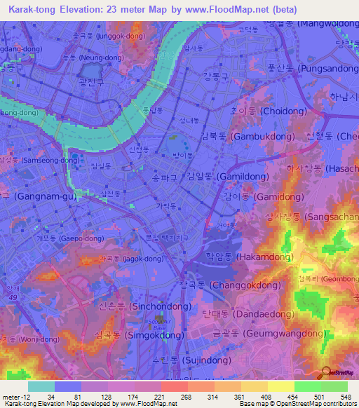 Karak-tong,South Korea Elevation Map