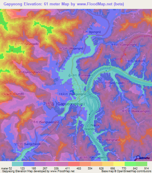 Gapyeong,South Korea Elevation Map