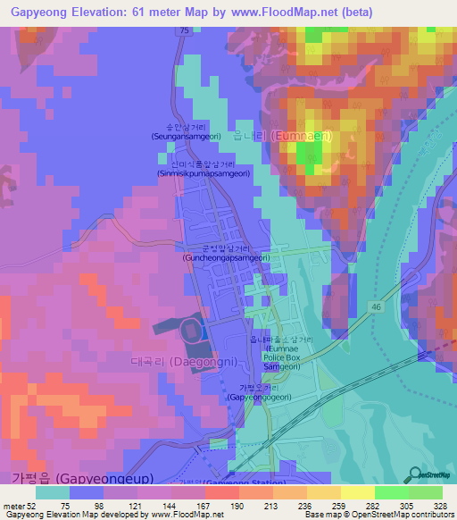 Gapyeong,South Korea Elevation Map