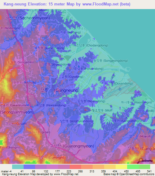 Kang-neung,South Korea Elevation Map