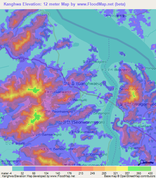 Kanghwa,South Korea Elevation Map