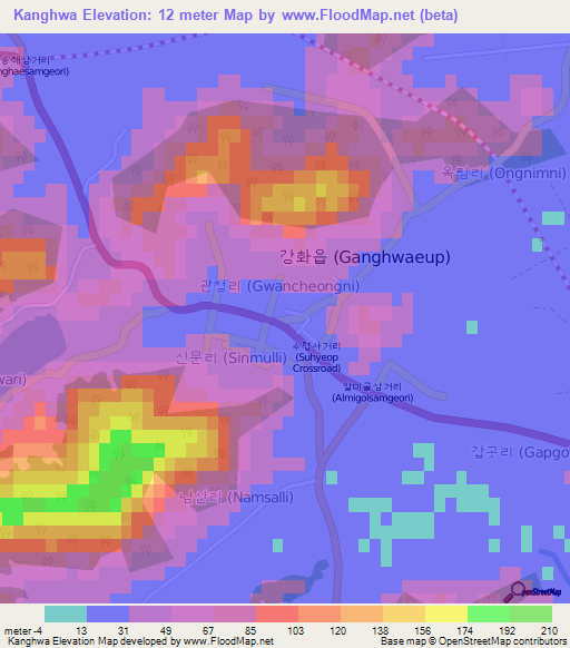 Kanghwa,South Korea Elevation Map