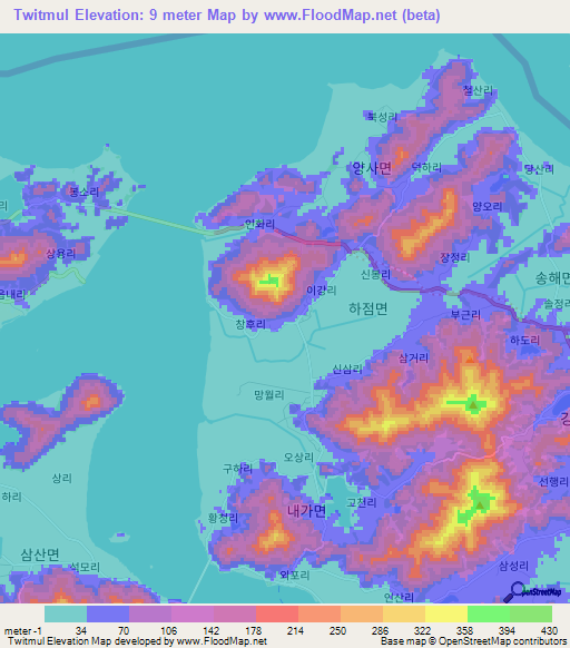 Twitmul,South Korea Elevation Map